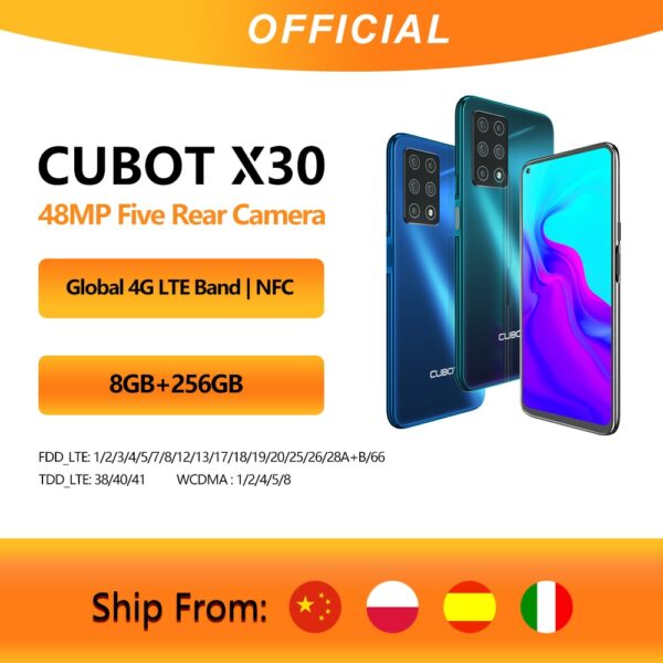 Cellphone Global Version Cubot X30 NFC 48MP Five Camera 32MP Selfie 8GB 256GB 6.4" Fullview Display Android 10 Celular 4G LTE