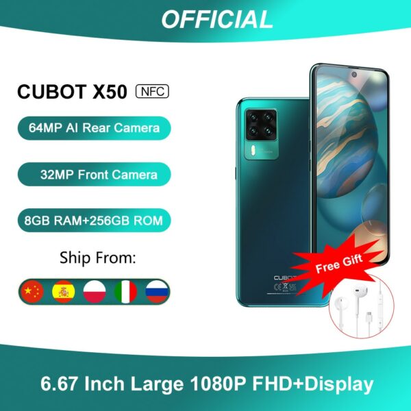 Cubot X50 Smartphone 8GB RAM 256GB ROM 64MP Quad Camera 6.67" FHD+ Screen 32MP Selfie NFC Global 4G LTE Mobile Phone 4500mAh OTG