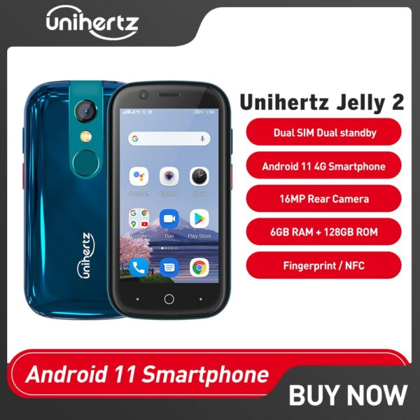 Unihertz Jelly 2 Smallest 4G LTE Mobile phone 6GB 128GB Android 10 Helio P60 Octa Core Smartphone Dual Sim NFC Pocket Cellphone