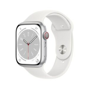 Apple Watch Series 8 LTE 45mm Aluminium Silber Sportarmband Weiß