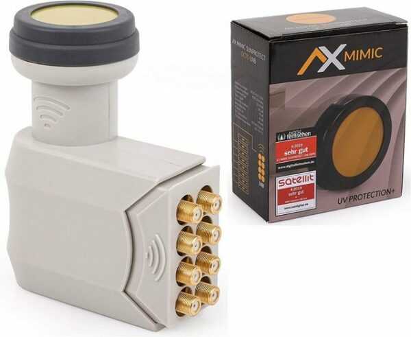 AX Technology "AX Mimic Sun Protect OCTO LNB" Universal-Octo-LNB (extrem kälte- & hitzebeständig -35°C~70°C) mit LTE-Filter, 8 Teilnehmer, 0.1dB, 8-Fach, Full-HD, 4K UHD, Kontakte vergoldet, mit Wetterschutz)