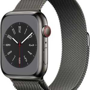 Apple Watch Series 8 (GPS + Cellular) - 41 mm - Graphite Stainless Steel - intelligente Uhr mit Milanaise Armband - Handgelenkgröße: 130-180 mm - 32GB - Wi-Fi, LTE, Bluetooth, UWB - 4G - 42,3 g (MNJM3FD/A)