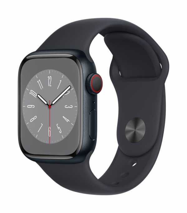 Apple Watch Series 8 (GPS + Cellular) - 41 mm - Midnight Aluminium - intelligente Uhr mit Sportband - Flouroelastomer - Midnight - Bandgröße: regelmäßig - 32 GB - Wi-Fi, LTE, Bluetooth, UWB - 4G - 32 g