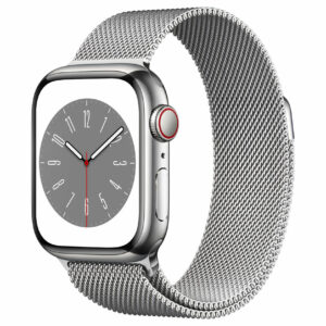 Apple Watch Series 8 (GPS + Cellular) - 41 mm - Silver Edelstahl - intelligente Uhr mit Milanaise Armband - Handgelenkgröße: 130-180 mm - 32GB - Wi-Fi, LTE, Bluetooth, UWB - 4G - 42,3 g (MNJ83FD/A)