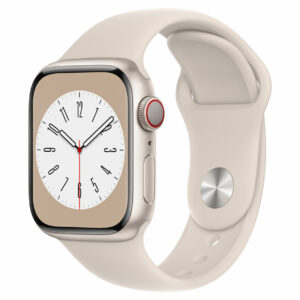 Apple Watch Series 8 (GPS + Cellular) - 41 mm - Starlight Aluminium - intelligente Uhr mit Sportband - Flouroelastomer - Starlight - Bandgröße: regelmäßig - 32GB - Wi-Fi, LTE, Bluetooth, UWB - 4G - 32 g (MNHY3FD/A)