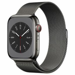 Apple Watch Series 8 (GPS + Cellular) - 45 mm - Graphite Stainless Steel - intelligente Uhr mit Milanaise Armband - Handgelenkgröße: 150-200 mm - 32GB - Wi-Fi, LTE, Bluetooth, UWB - 4G - 51,5 g (MNKX3FD/A)