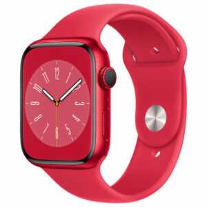 Apple Watch Series 8 (GPS + Cellular) - (PRODUCT) RED - 45 mm - Red Aluminium - intelligente Uhr mit Sportband - Flouroelastomer - rot - Bandgröße: regelmäßig - 32GB - Wi-Fi, LTE, Bluetooth, UWB - 4G - 38,8 g (MNKA3FD/A)