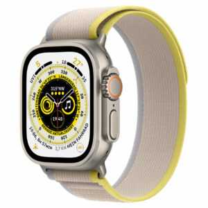 Apple Watch Ultra - 49 mm - Titan - intelligente Uhr mit Trail Loop - soft double-layer nylon - yellow/beige - Bandgröße: M/L - 32 GB - Wi-Fi, LTE, UWB, Bluetooth - 4G - 61.3 g