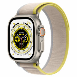 Apple Watch Ultra - 49 mm - Titan - intelligente Uhr mit Trail Loop - soft double-layer nylon - yellow/beige - Bandgröße: S/M - 32 GB - Wi-Fi, LTE, UWB, Bluetooth - 4G - 61.3 g