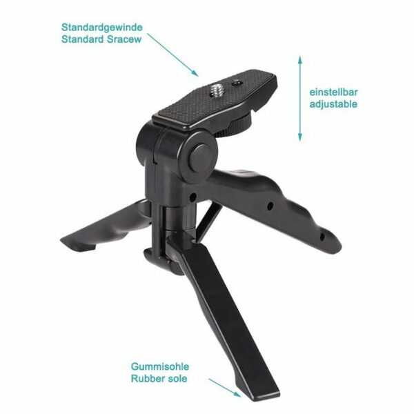 K-S-Trade Smartphone-Halterung, (Stativ Tisch-Ständer Dreibein Handy-Stativ Ständer kompatibel mit BQ Mobile BQ-5209L Strike LTE Mini-Stativ Smartphone Tripod Handy-Stativ aus Plastik schwarz (1x)