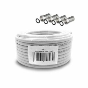 ARLI 15m ARLI Koaxialkabel max. 135dB + 4x F-Stecker mit breiter Mutter und Dichtring TV-Kabel, (1500 cm), 15 m TV Sat Koax Antennen Kabel 5-fach geschirmt Verlegekabel Set