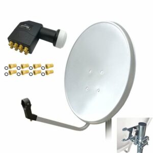 ARLI 60 cm HD SAT Anlage weiss + Octo LNB + 8x F-Stecker vergoldet Set 10272 SAT-Antenne (60 cm, Stahl)