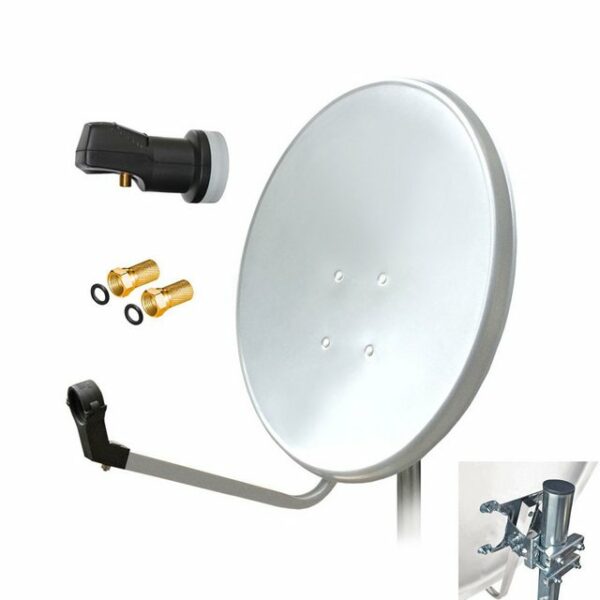 ARLI 60 cm HD SAT Anlage weiss + Single LNB + 2x F-Stecker vergoldet Set 10719 SAT-Antenne (60 cm, Stahl)