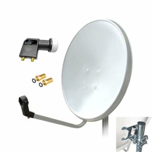 ARLI 60 cm HD SAT Anlage weiss + Twin LNB + 2x F-Stecker vergoldet Set 10788 SAT-Antenne (60 cm, Stahl)