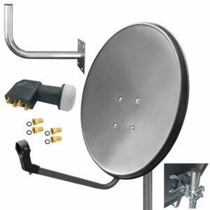 ARLI 60 cm HD Sat Anlage grau + Quad LNB + Wandhalter 45cm + 4x F-Stecker vergoldet Set 11778 SAT-Antenne (60 cm, Stahl)