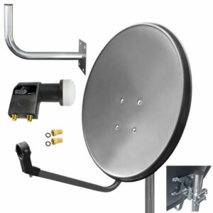 ARLI 60 cm HD Sat Anlage grau + Twin LNB + Wandhalter 45cm + 2x F-Stecker vergoldet Set 11774 SAT-Antenne (60 cm, Stahl)