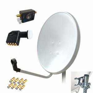 ARLI 60 cm HD Sat Anlage weiss + Octo LNB + Satfinder + 8x F-Stecker vergoldet Set 10036 SAT-Antenne (60 cm, Stahl)