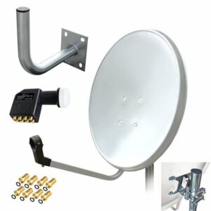 ARLI 60 cm HD Sat Anlage weiss + Octo LNB + Wandhalter 25 cm + 8x F-Stecker vergoldet Set 10710 SAT-Antenne (60 cm, Stahl)