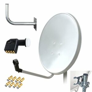 ARLI 60 cm HD Sat Anlage weiss + Octo LNB + Wandhalter 45 cm + 8x F-Stecker vergoldet Set 10711 SAT-Antenne (60 cm, Stahl)