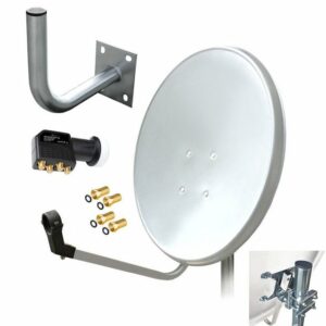 ARLI 60 cm HD Sat Anlage weiss + Quad LNB + Wandhalter 25 cm + 4x F-Stecker vergoldet Set 11775 SAT-Antenne (60 cm, Stahl)