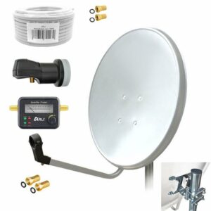 ARLI 60 cm HD Sat Anlage weiss + Single LNB + 10 m Koaxialkabel + Satfinder SAT-Antenne (60 cm, Stahl, + 2x F-Stecker vergoldet Set 10540)