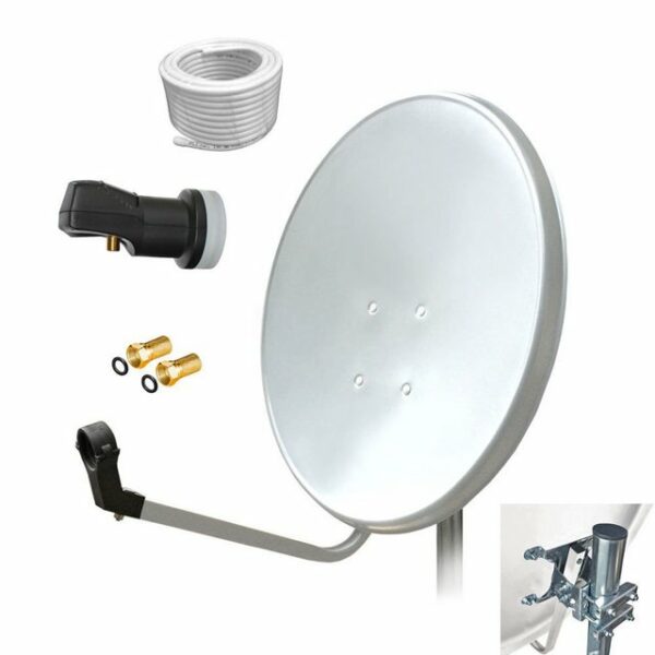 ARLI 60 cm HD Sat Anlage weiss + Single LNB + 10m Koaxialkabel + 2x F-Stecker vergoldet Set 10686 SAT-Antenne (60 cm, Stahl)