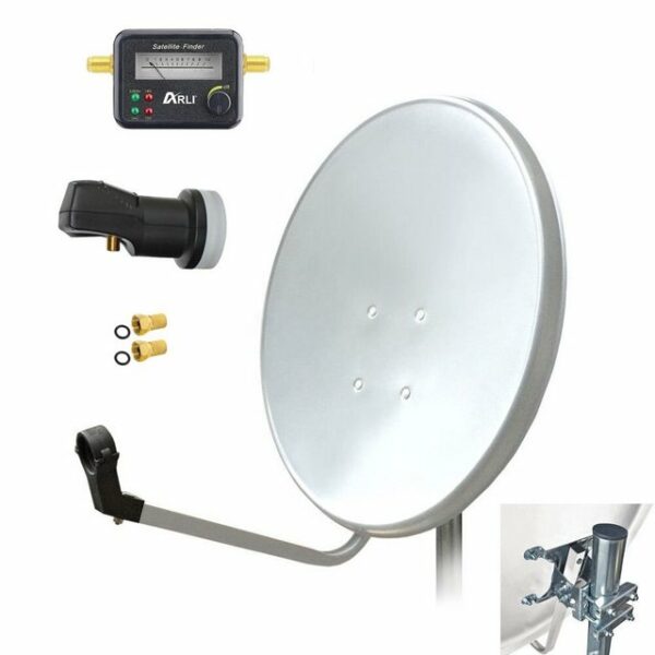 ARLI 60 cm HD Sat Anlage weiss + Single LNB + Satfinder SAT-Antenne (60 cm, Stahl, + 2x F-Stecker vergoldet Set 10511)