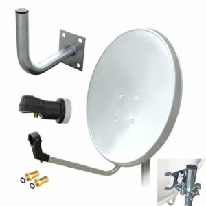 ARLI 60 cm HD Sat Anlage weiss + Single LNB + Wandhalter 25 cm + 2x F-Stecker vergoldet Set 11766 SAT-Antenne (60 cm, Stahl)