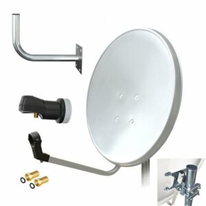 ARLI 60 cm HD Sat Anlage weiss + Single LNB + Wandhalter 45 cm + 2 F-Stecker vergoldet Set 11767 SAT-Antenne (60 cm, Stahl)