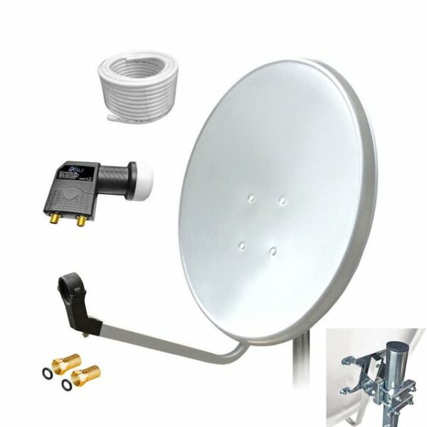 ARLI 60 cm HD Sat Anlage weiss + Twin LNB + 10m Koaxialkabel + 2x F-Stecker vergoldet Set 10190 SAT-Antenne (60 cm, Stahl)