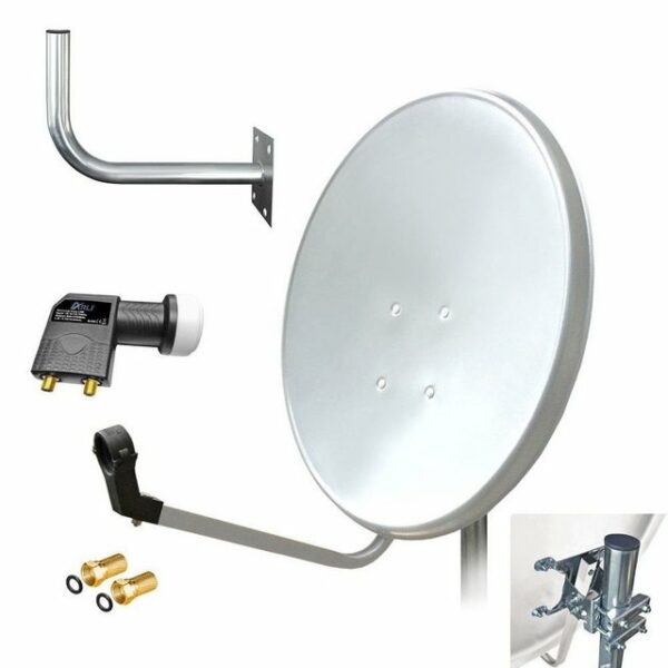 ARLI 60 cm HD Sat Anlage weiss + Twin LNB + Wandhalter 45 cm + 2 F-Stecker vergoldet Set 11772 SAT-Antenne (60 cm, Stahl)