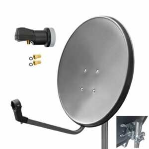 ARLI 60cm HD Sat Anlage Digital Single LNB + 2 F-Stecker 1 Teilnehmer Antenne UHD 4K SAT-Antenne (60 cm, Stahl)