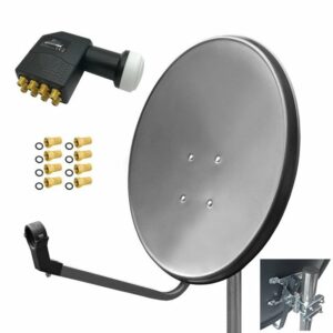 ARLI 60cm HD Sat Anlage grau + Octo LNB + 8x F-Stecker vergoldet Set 10075 SAT-Antenne (60 cm, Stahl)