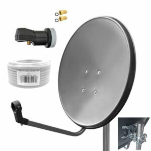 ARLI 60cm HD Sat Anlage grau + Single LNB + 20m Koaxialkabel + 2x F-Stecker vergoldet set 11000 SAT-Antenne (60 cm, Stahl)