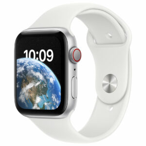 Apple Watch SE (GPS + Cellular) - 44 mm - Aluminium, Silber - intelligente Uhr mit Sportband - Flouroelastomer - weiß - Bandgröße: regelmäßig - 32GB - Wi-Fi, LTE, Bluetooth - 4G - 32,9 g (MNQ23FD/A)