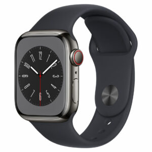 Apple Watch Series 8 (GPS + Cellular) - 41 mm - Graphite Stainless Steel - intelligente Uhr mit Sportband - Flouroelastomer - Midnight - Bandgröße: regelmäßig - 32GB - Wi-Fi, LTE, Bluetooth, UWB - 4G - 42,3 g (MNJJ3FD/A)