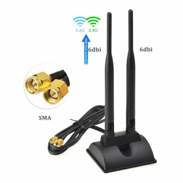 Bolwins A23D WiFi Antenne 2.4G 5.8G 2x 6dBi SMA Adapter Kabel Magnet Standfuss WLAN-Antenne