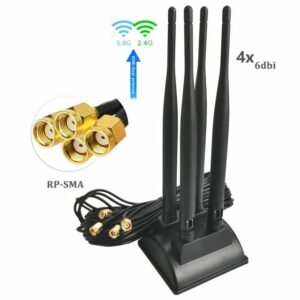 Bolwins I03D Bolwins 3m 2.4G 5.8G WiFi Antenne 4x 6dBi RP-SMA Adapter Kabel mit Magnet Standfuss WLAN-Antenne