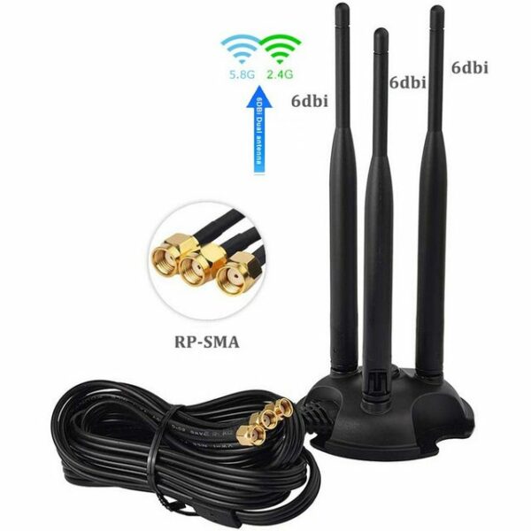 Bolwins L13D Bolwins 3m 2.4G 5.8G WiFi Antenne 3x 6dBi RP-SMA Adapter Kabel mit Magnet Standfuss WLAN-Antenne