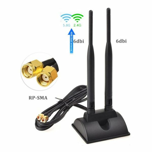 Bolwins L44D Bolwins 3m WiFi Antenne 2.4G 5.8G 2x 6dBi RP-SMA Adapter Kabel mit Magnet Standfuss WLAN-Antenne