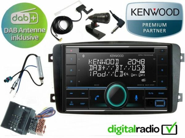 DSX Kenwood CD Bluetooth DAB+ USB Radio Antenne inkl für C Klasse W203 2000 -2007 Autoradio (Digitalradio (DAB), FM)