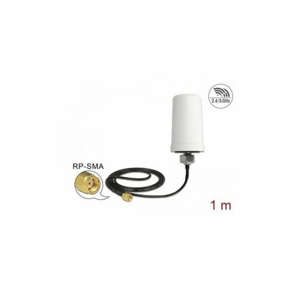 Delock WLAN Antenne RP-SMA 1,4-3 dBi omni mit ULA 100 1 m weiß outdoor WLAN-Antenne