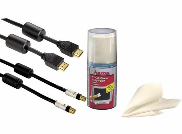 Hama 3in1 TV Starter-Set Reiniger HDMI + Antennen-Kabel Video-Kabel, HDMI, Koaxial Antenne, (150 cm), HDMI-Kabel 3D HD-TV Full-HD TV 1080p PC