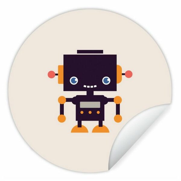 MuchoWow Wandsticker Roboter - Antenne - Orange - Beige - Kind - Kinder (1 St), Tapetenkreis für Kinderzimmer, Tapetenaufkleber, Rund, Wohnzimmer