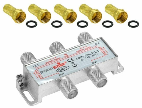 Poppstar Sat-Verteiler Splitter analog/digital SAT-Antenne (Umschalter 4-fach für TV Antenne Satellit Kabel Fernseher Radio LNB)