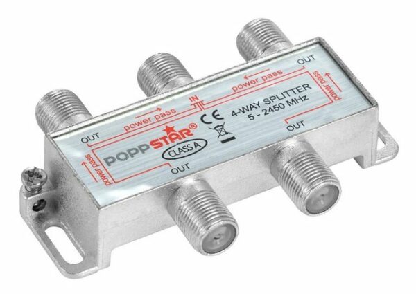 Poppstar Sat-Verteiler Splitter analog/digital SAT-Antenne (Umschalter 4-fach für TV Antenne Satellit Kabel Fernseher Radio LNB)