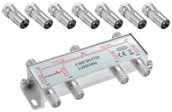 Poppstar Sat-Verteiler Splitter analog/digital SAT-Antenne (Umschalter 6-fach für TV Antenne Satellit Kabel Fernseher Radio LNB)