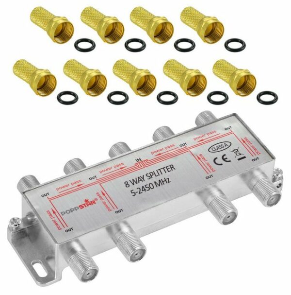 Poppstar Sat-Verteiler Splitter analog/digital SAT-Antenne (Umschalter 8-fach für TV Antenne Satellit Kabel Fernseher Radio LNB)