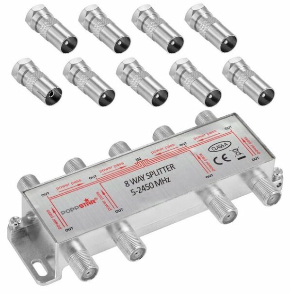 Poppstar Sat-Verteiler Splitter analog/digital SAT-Antenne (Umschalter 8-fach für TV Antenne Satellit Kabel Fernseher Radio LNB)