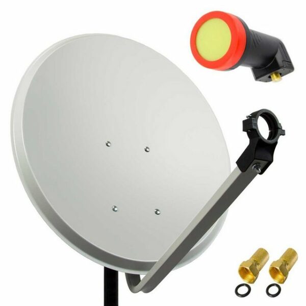 PremiumX 45cm Satellitenschüssel Stahl Hellgrau Sat Antenne SUN Single LNB Satelliten-Antenne SAT Anlage 2x F-Stecker 1 Teilnehmer SAT-Antenne